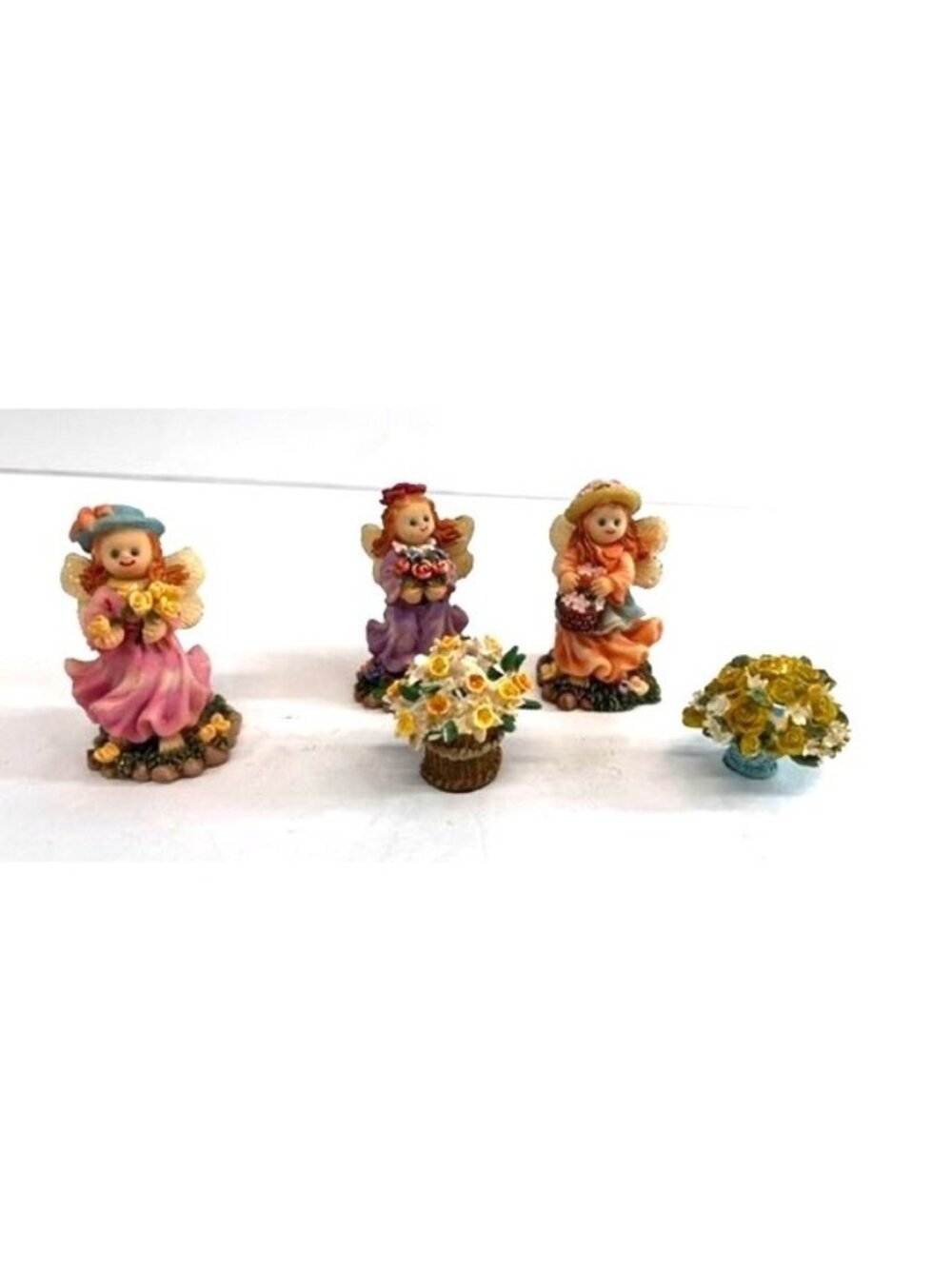 Collectible miniature fairy figurine set, bonsai trees, potted plants, tabletop